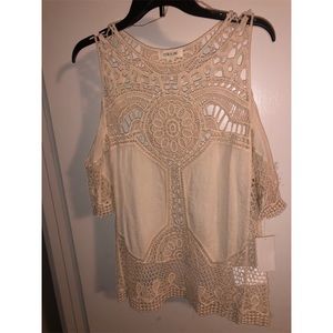 Beige/cream cold shoulder top